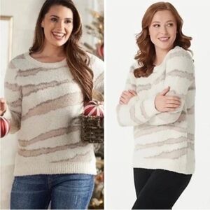 Barefoot Dreams Cozychic Seaside Cream Zebra Crew Neck Sweater 2X